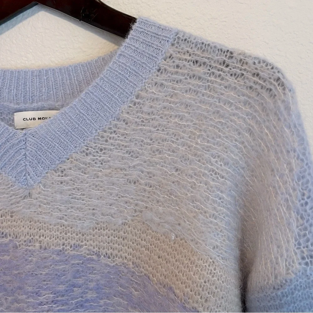 NEW Club Monaco chunky mohair pullover sweater, lavender and navy, Oversized XS - Picture 7 of 11